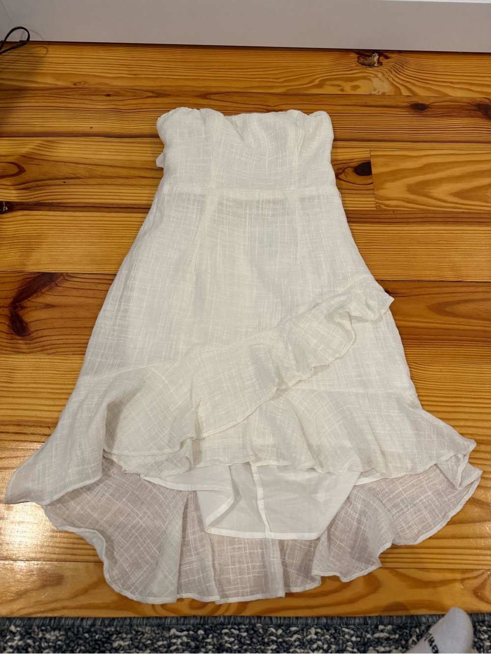 Hello Molly White Strapless High-Low Ruffle Dress